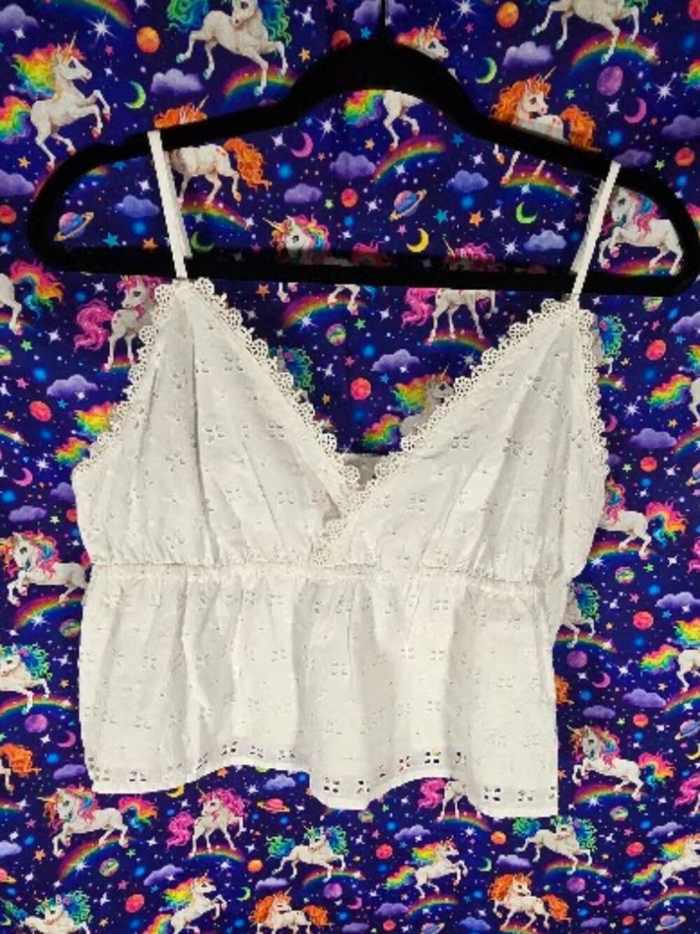 Sweet Cottagecore White Eyelet Lace Camisole Crop Top